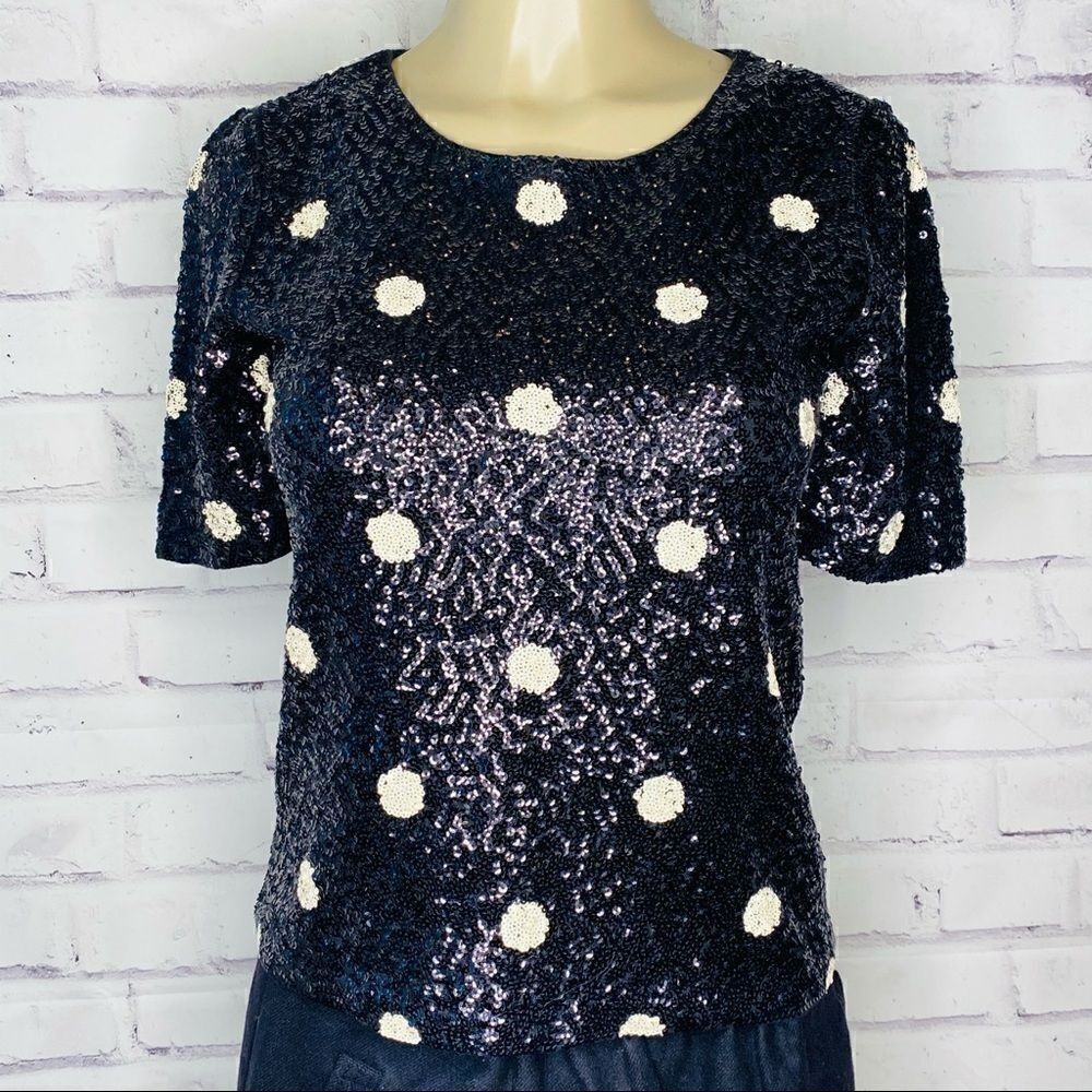 J Crew Black Polka Dot Sequin Top